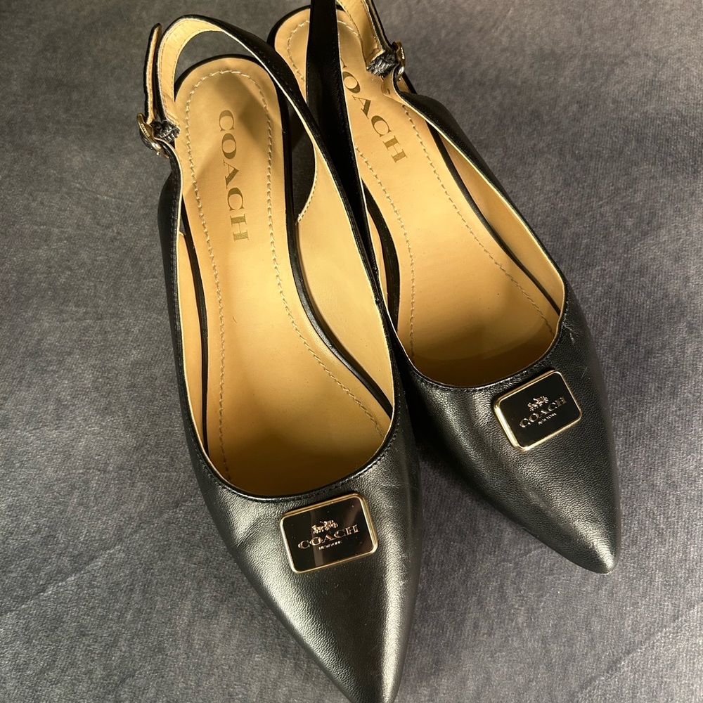 COACH Women's Black Leather Pointed Toe Slingback JILLIAN Heels size 6.5B